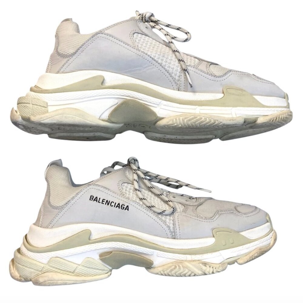 BALENCIAGA Triple S Sneakers Size 13 534217 Mesh Leather Designer White & Gray - Picture 5 of 15